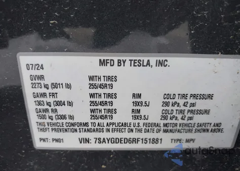 2024 Tesla Model Y Long Range Dual Motor All-Wheel Drive/Rwd from USA, damaged, VIN 7SAYGDED6RF151881